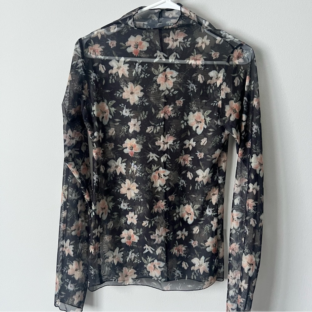 Women’s Floral Sheer Black Top, Size Small